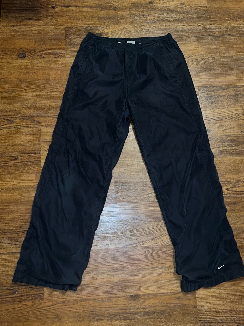 Nike Vintage Black Track Pants Nylon Y2K Baggy Wide Leg Swoosh Lined Size M